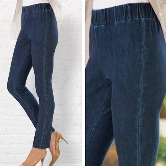 Soft Surroundings Women’s Pull On Skinny Blue Jeans Denim Pants Elastic Waist L - Picture 9 of 15
